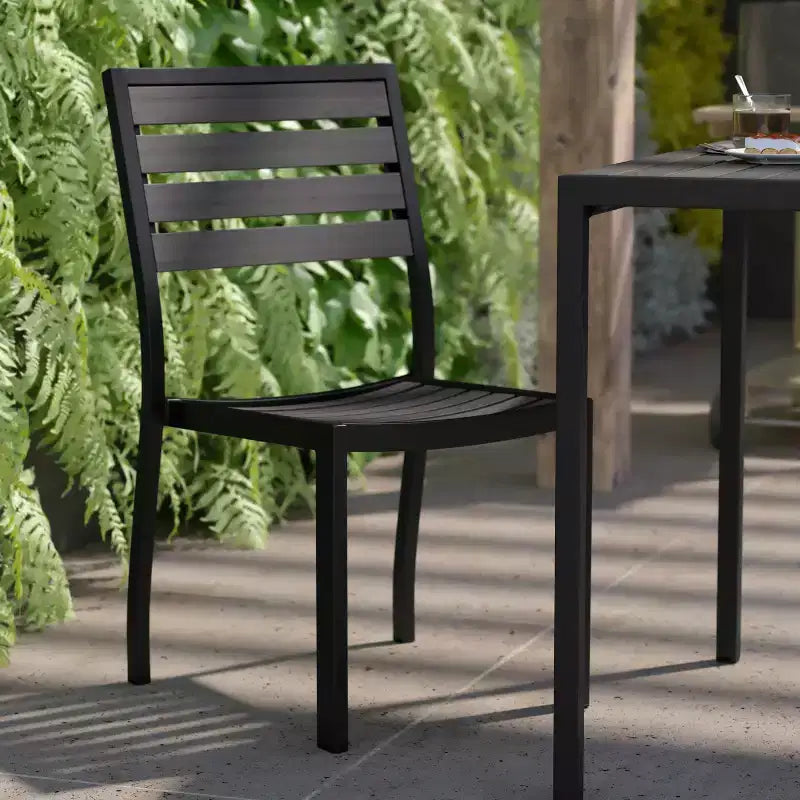 Flash Furniture Lark Sedia da esterno con doghe in poly finto teak, set da 2