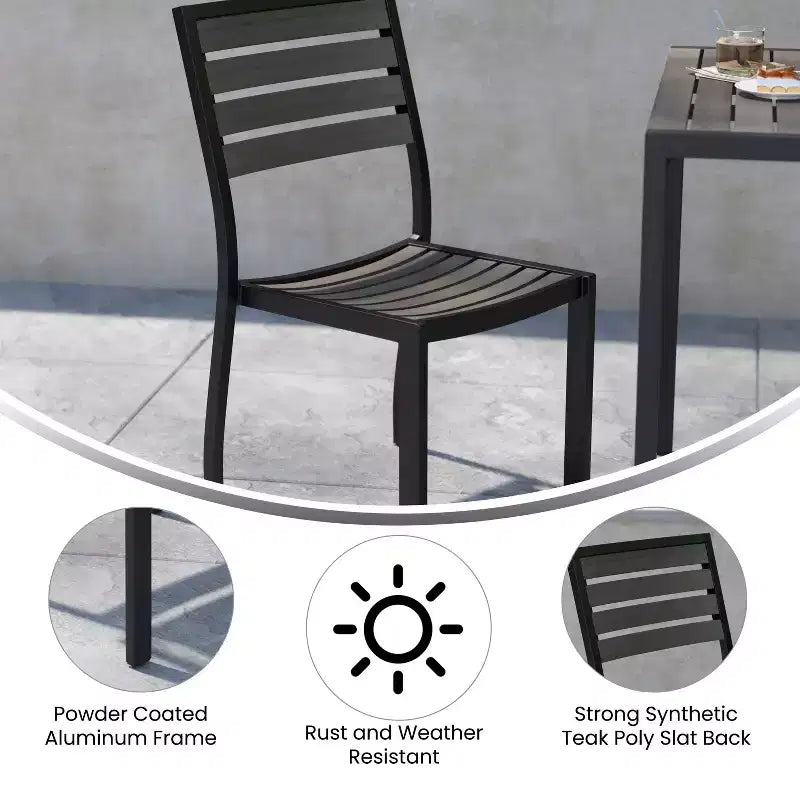 Flash Furniture Lark Sedia da esterno con doghe in poly finto teak, set da 2