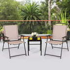Costway Sedie da Pranzo Pieghevoli da Esterno 4 Pezzi con Braccioli in Tessuto Sling e Telaio in Acciaio, Beige/Grigio