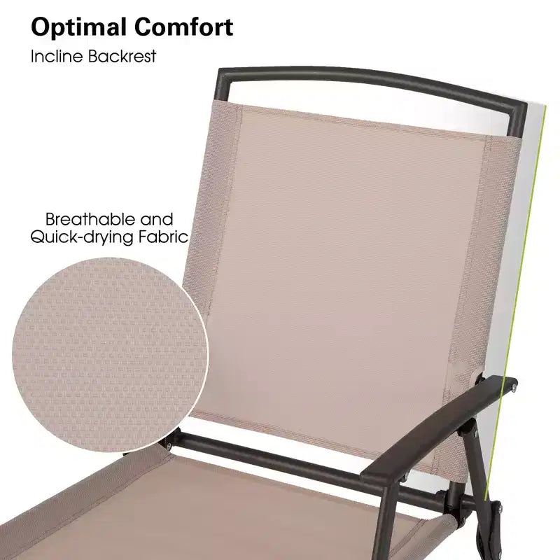Costway Sedie da Pranzo Pieghevoli da Esterno 4 Pezzi con Braccioli in Tessuto Sling e Telaio in Acciaio, Beige/Grigio