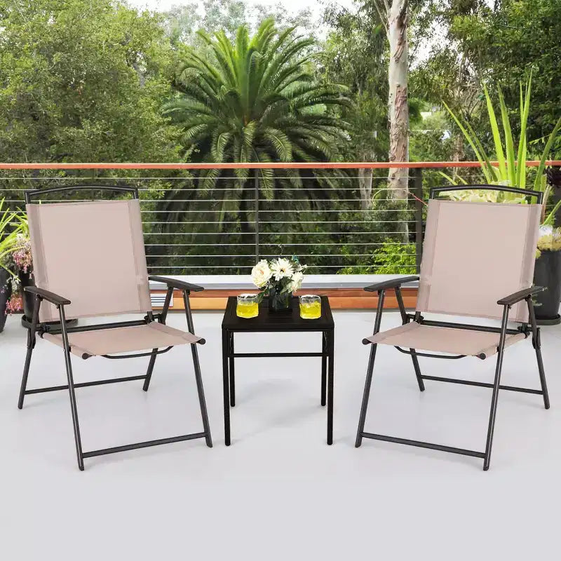 Costway 2 sedie pieghevoli da pranzo per esterni con braccioli, telaio in acciaio, beige/grigio