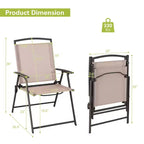 Costway 2 sedie pieghevoli da pranzo per esterni con braccioli, telaio in acciaio, beige/grigio