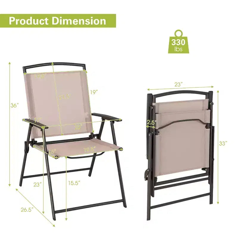Costway 2 sedie pieghevoli da pranzo per esterni con braccioli, telaio in acciaio, beige/grigio