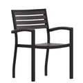 Emma and Oliver Set of 2 Stackable All-Weather Aluminum Patio Chairs with Faux Teak Slats