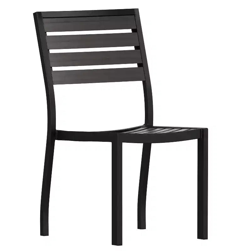 Emma and Oliver 2 Pack Outdoor Faux Teak Side Chair with Poly Slats - Teak Patio Chair