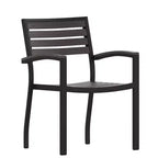 Merrick Lane Set of Two Aluminum Stacking Chairs with Faux Teak Slatted Back and Seat and Faux Teak Accented Arms