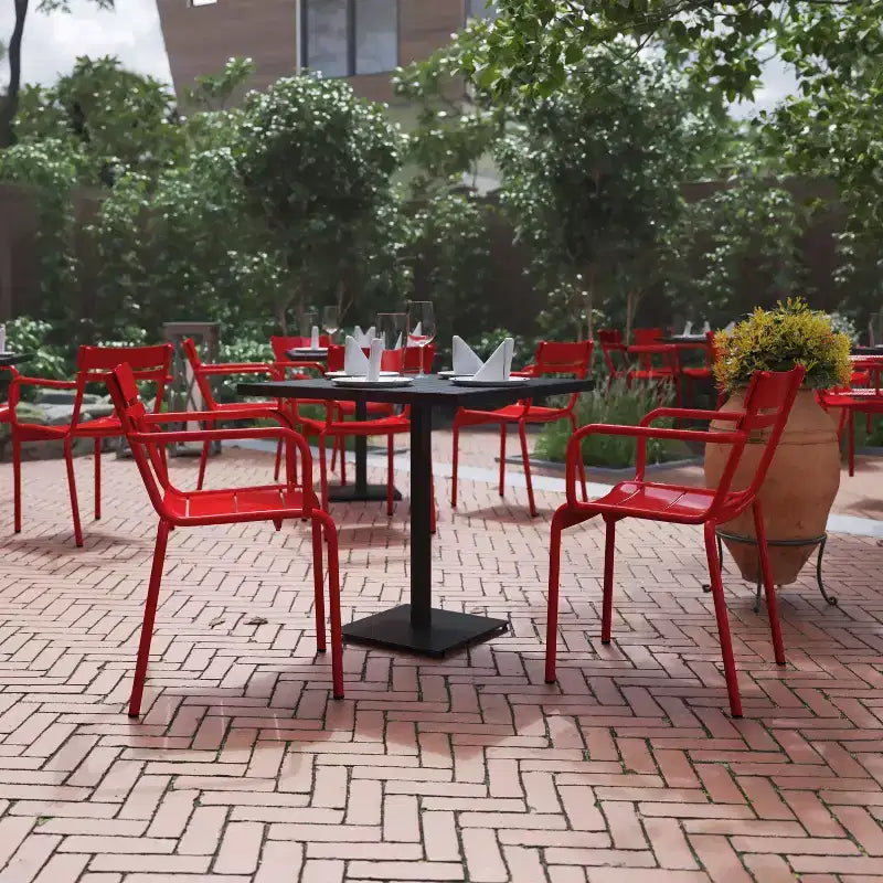 Flash Furniture Nash Sedia Impilabile per Interni ed Esterni in Acciaio per Uso Commerciale con 2 Doghe e Braccioli, Set da 2