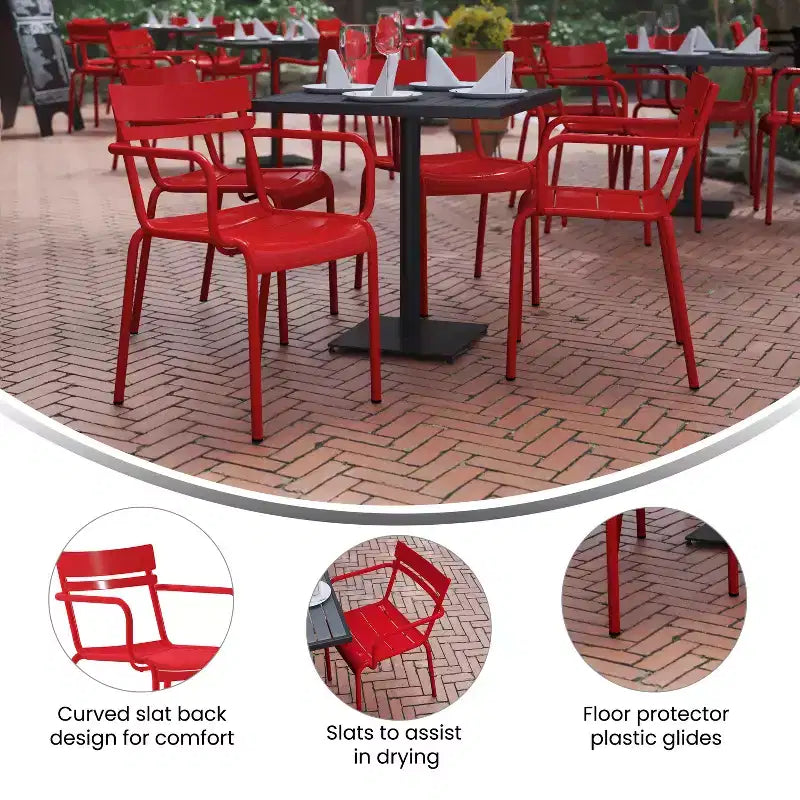 Flash Furniture Nash Sedia Impilabile per Interni ed Esterni in Acciaio per Uso Commerciale con 2 Doghe e Braccioli, Set da 2