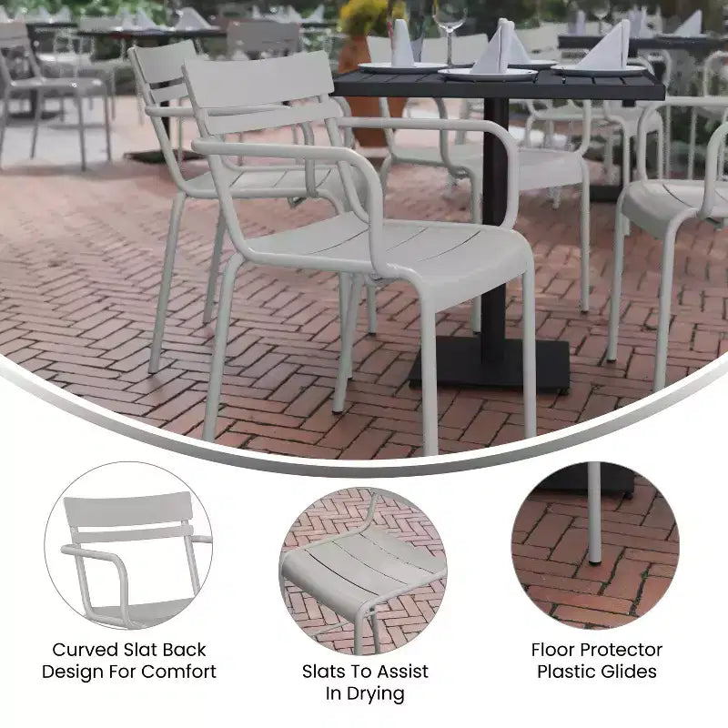 Flash Furniture Nash Sedia Impilabile per Interni ed Esterni in Acciaio per Uso Commerciale con 2 Doghe e Braccioli, Set da 2