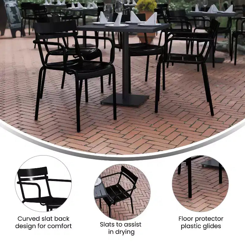 Flash Furniture Nash Sedia Impilabile per Interni ed Esterni in Acciaio per Uso Commerciale con 2 Doghe e Braccioli, Set da 2