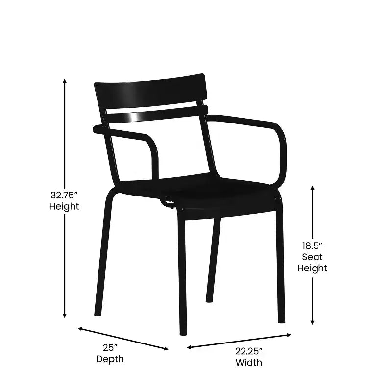 Flash Furniture Nash Sedia Impilabile per Interni ed Esterni in Acciaio per Uso Commerciale con 2 Doghe e Braccioli, Set da 2
