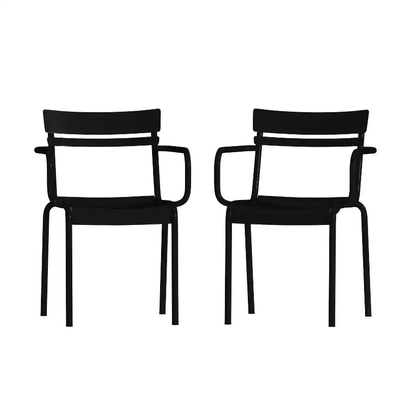 Flash Furniture Nash Sedia Impilabile per Interni ed Esterni in Acciaio per Uso Commerciale con 2 Doghe e Braccioli, Set da 2