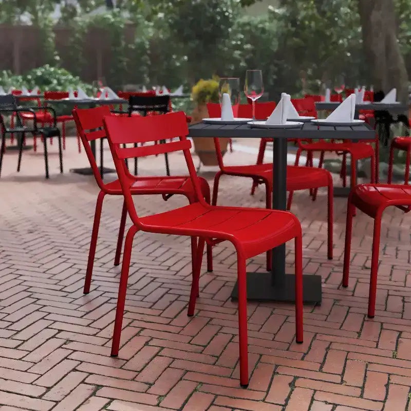 Flash Furniture Nash, sedia impilabile in acciaio per uso commerciale, sedia senza braccioli da interno ed esterno con schienale a 2 doghe, set da 2
