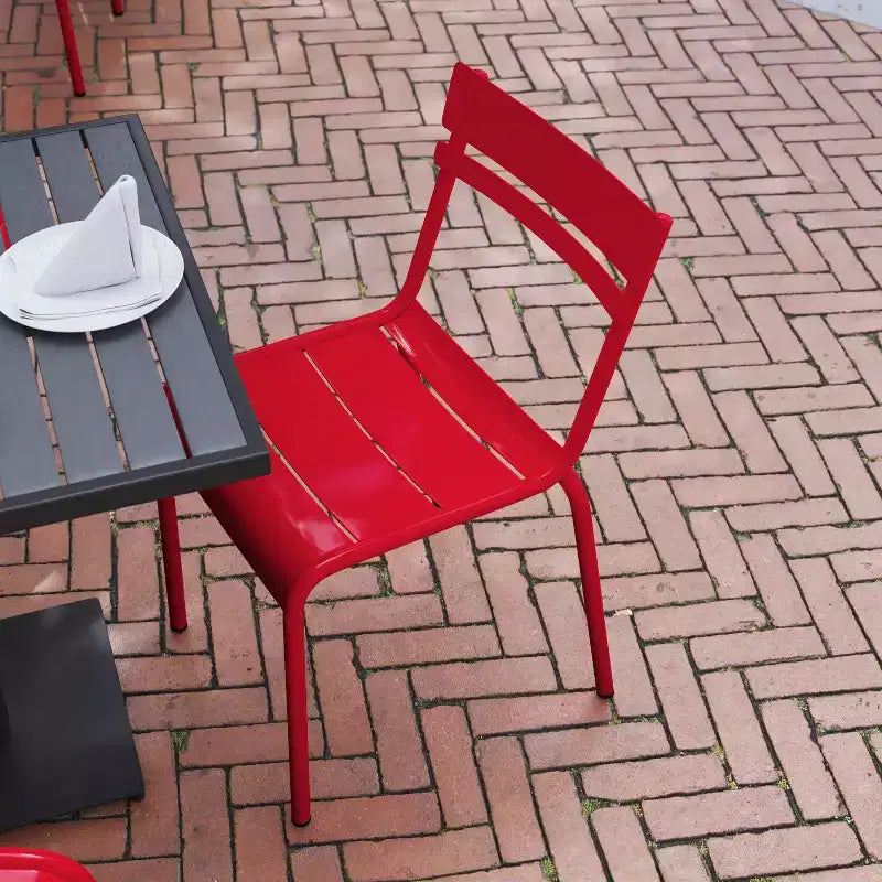 Flash Furniture Nash, sedia impilabile in acciaio per uso commerciale, sedia senza braccioli da interno ed esterno con schienale a 2 doghe, set da 2