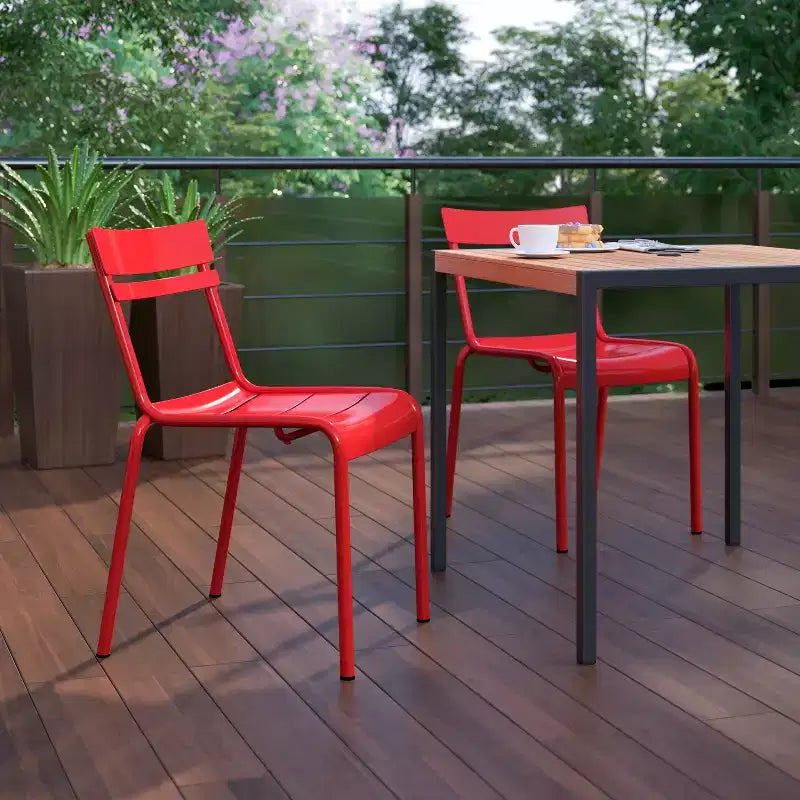 Flash Furniture Nash, sedia impilabile in acciaio per uso commerciale, sedia senza braccioli da interno ed esterno con schienale a 2 doghe, set da 2
