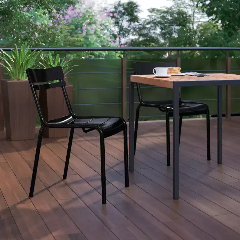 Flash Furniture Nash, sedia impilabile in acciaio per uso commerciale, sedia senza braccioli da interno ed esterno con schienale a 2 doghe, set da 2
