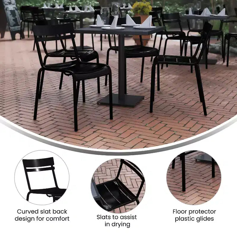 Flash Furniture Nash, sedia impilabile in acciaio per uso commerciale, sedia senza braccioli da interno ed esterno con schienale a 2 doghe, set da 2