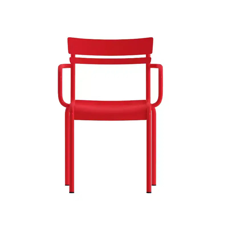 Flash Furniture Nash Sedia Impilabile per Interni/Esterni in Acciaio per Uso Commerciale con 2 Doghe e Braccioli, Set da 4