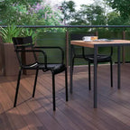 Flash Furniture Nash Sedia Impilabile per Interni/Esterni in Acciaio per Uso Commerciale con 2 Doghe e Braccioli, Set da 4
