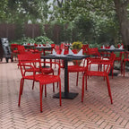 Flash Furniture Nash Sedia Impilabile per Interni/Esterni in Acciaio per Uso Commerciale con 2 Doghe e Braccioli, Set da 4
