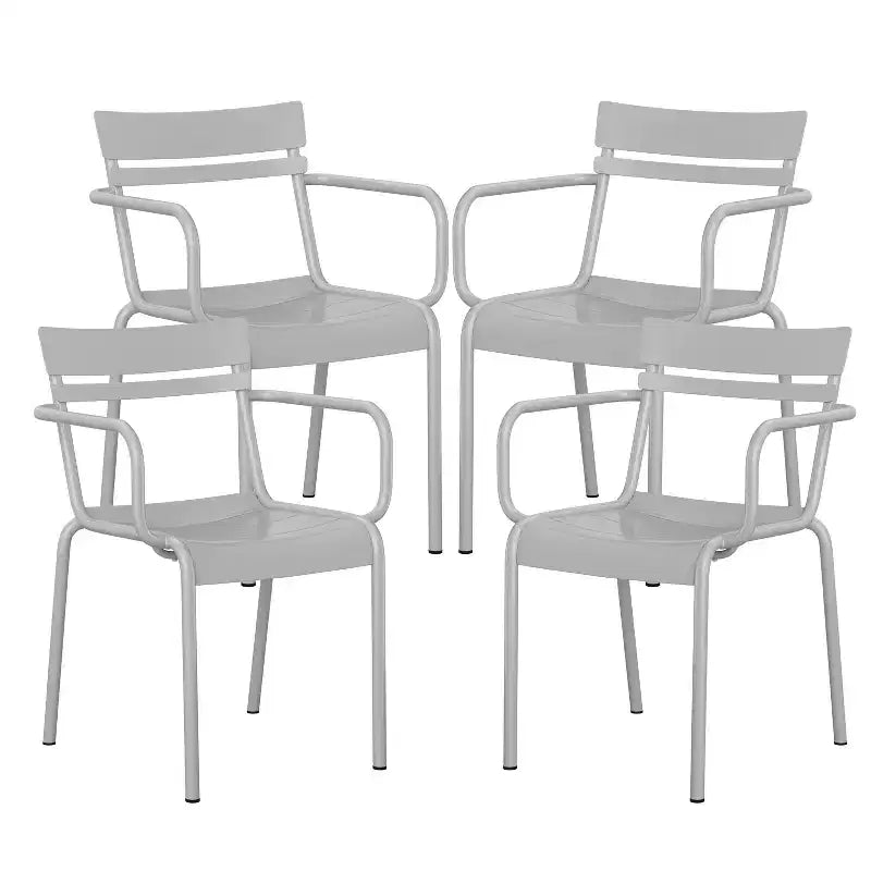 Flash Furniture Nash Sedia Impilabile per Interni/Esterni in Acciaio per Uso Commerciale con 2 Doghe e Braccioli, Set da 4