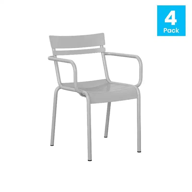 Flash Furniture Nash Sedia Impilabile per Interni/Esterni in Acciaio per Uso Commerciale con 2 Doghe e Braccioli, Set da 4