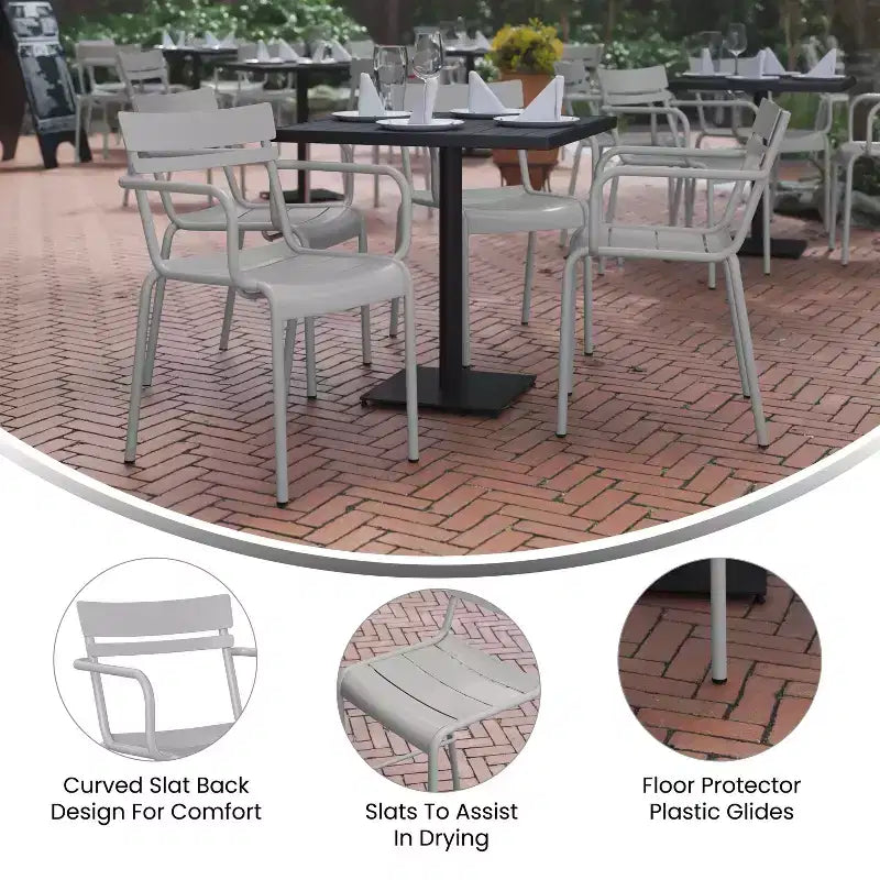 Flash Furniture Nash Sedia Impilabile per Interni/Esterni in Acciaio per Uso Commerciale con 2 Doghe e Braccioli, Set da 4