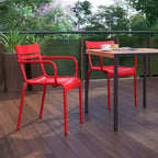 Flash Furniture Nash Sedia Impilabile per Interni/Esterni in Acciaio per Uso Commerciale con 2 Doghe e Braccioli, Set da 4
