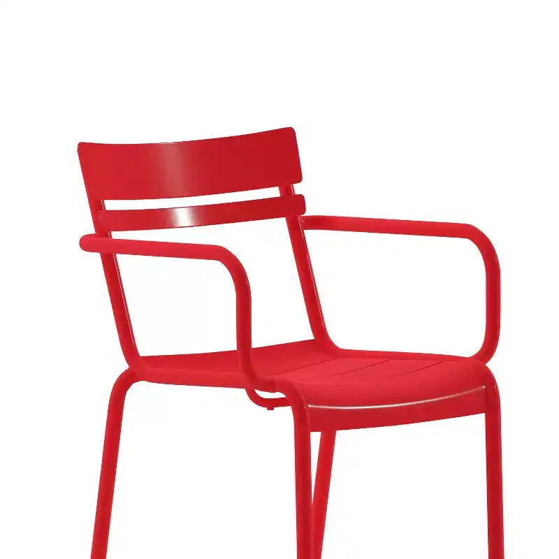 Flash Furniture Nash Sedia Impilabile per Interni/Esterni in Acciaio per Uso Commerciale con 2 Doghe e Braccioli, Set da 4