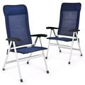 Costway 2/4PCS Patio Dining Chair Aluminum Camping Adjust Portable Headrest Navy