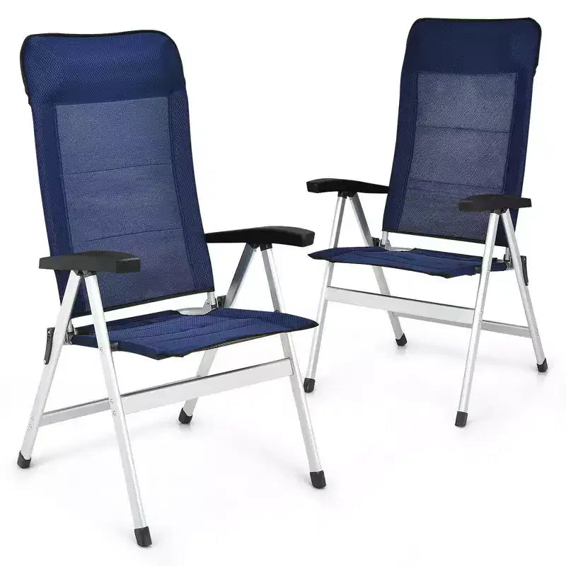 Costway 2/4PCS Patio Dining Chair Aluminum Camping Adjust Portable Headrest Navy