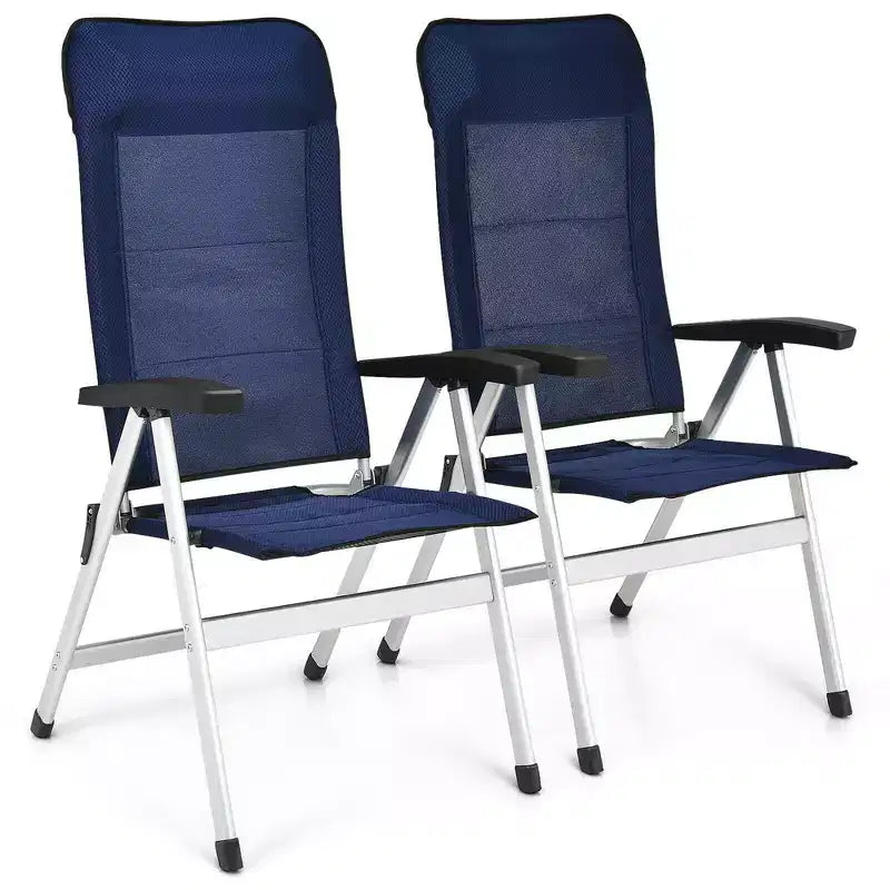 Costway Sedia da pranzo da giardino 2/4 pezzi in alluminio da campeggio regolabile poggiatesta blu marino
