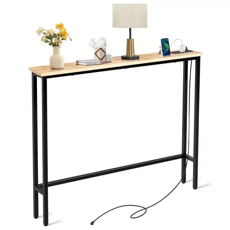 Table d'entrée marron rouille 1 pièce en fer Triamine 100*15*79cm avec prises