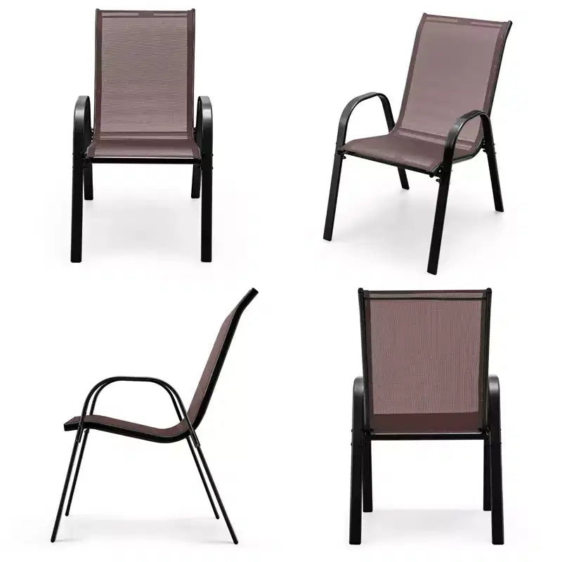 Costway Set di 4 Sedie da Giardino Impilabili con Braccioli Salvaspazio Marrone/Grigio