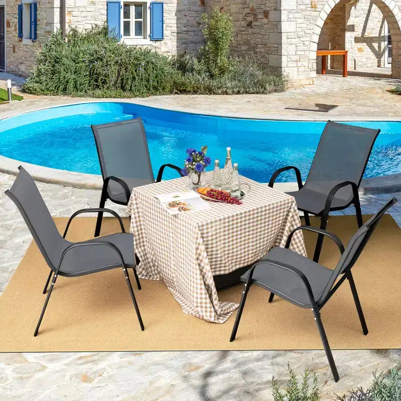 Costway Set di 4 Sedie da Giardino Impilabili con Braccioli Salvaspazio Marrone/Grigio