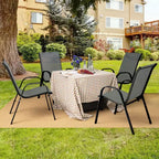 Costway Set di 4 Sedie da Giardino Impilabili con Braccioli Salvaspazio Marrone/Grigio