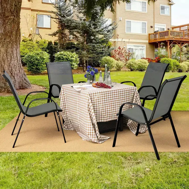 Costway Set di 4 Sedie da Giardino Impilabili con Braccioli Salvaspazio Marrone/Grigio