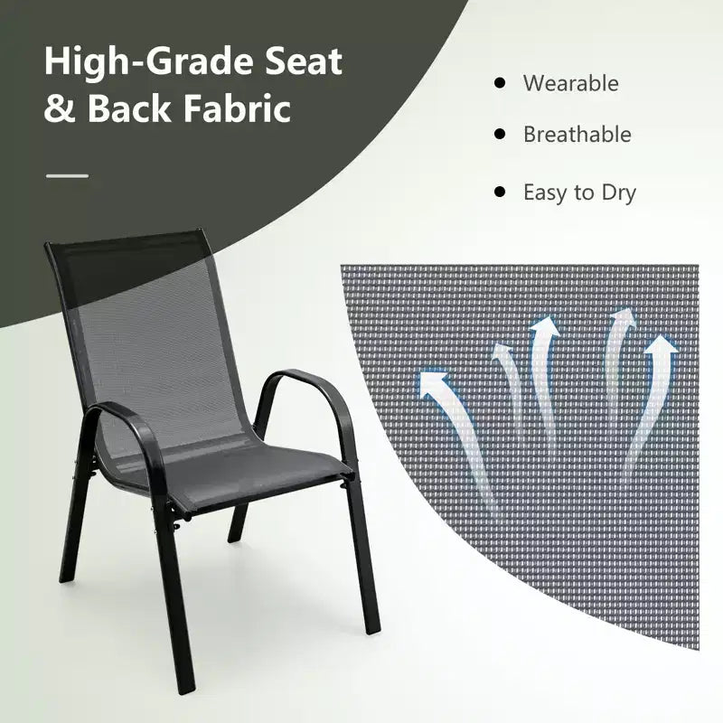 Costway Set di 4 Sedie da Giardino Impilabili con Braccioli Salvaspazio Marrone/Grigio