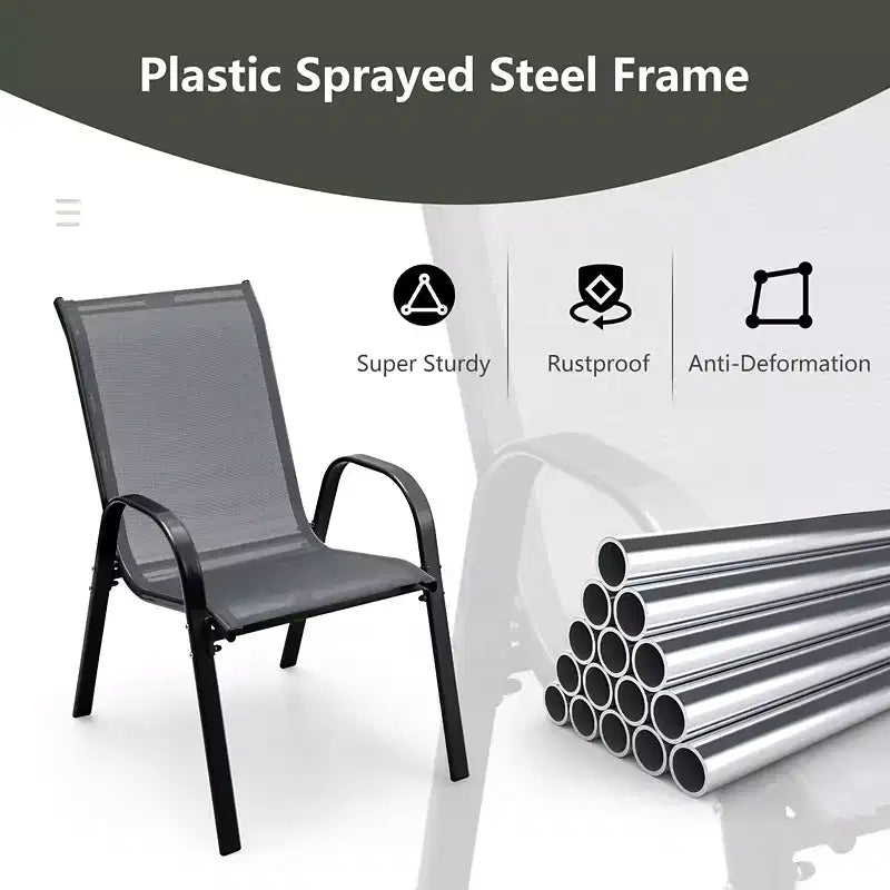Costway Set di 4 Sedie da Giardino Impilabili con Braccioli Salvaspazio Marrone/Grigio
