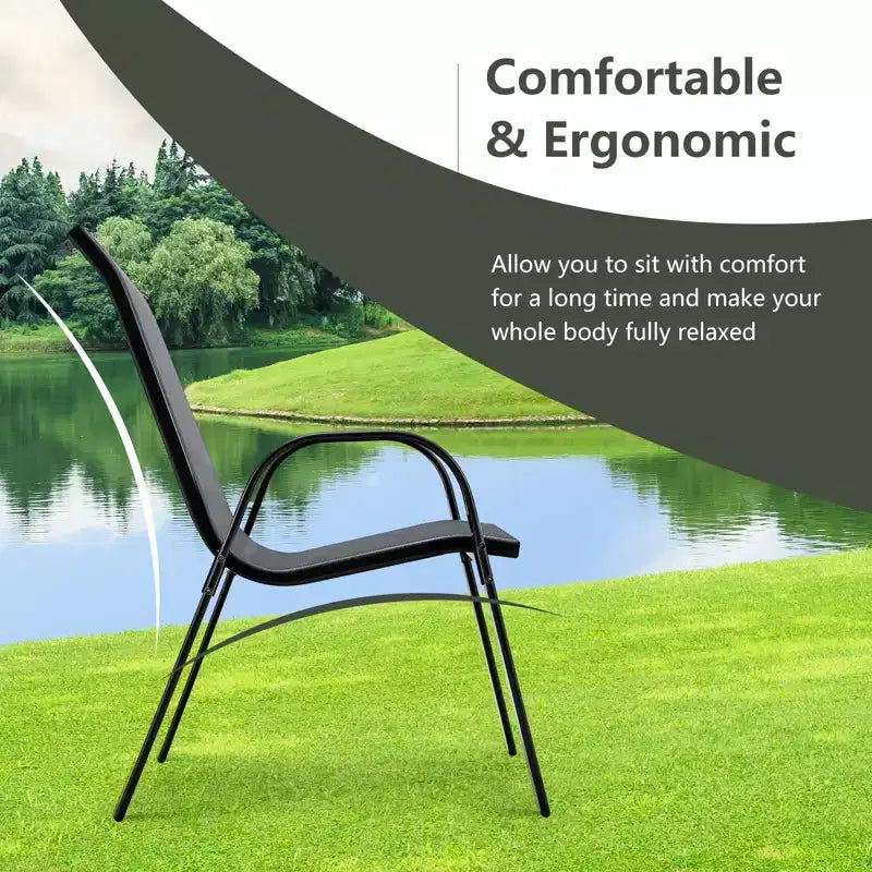Costway Set di 4 Sedie da Giardino Impilabili con Braccioli Salvaspazio Marrone/Grigio