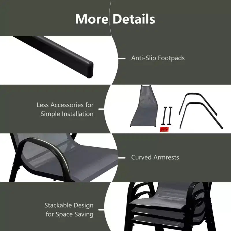 Costway Set di 4 Sedie da Giardino Impilabili con Braccioli Salvaspazio Marrone/Grigio