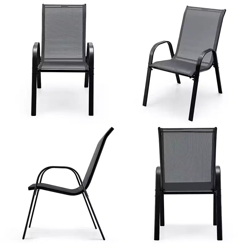 Costway Set di 4 Sedie da Giardino Impilabili con Braccioli Salvaspazio Marrone/Grigio