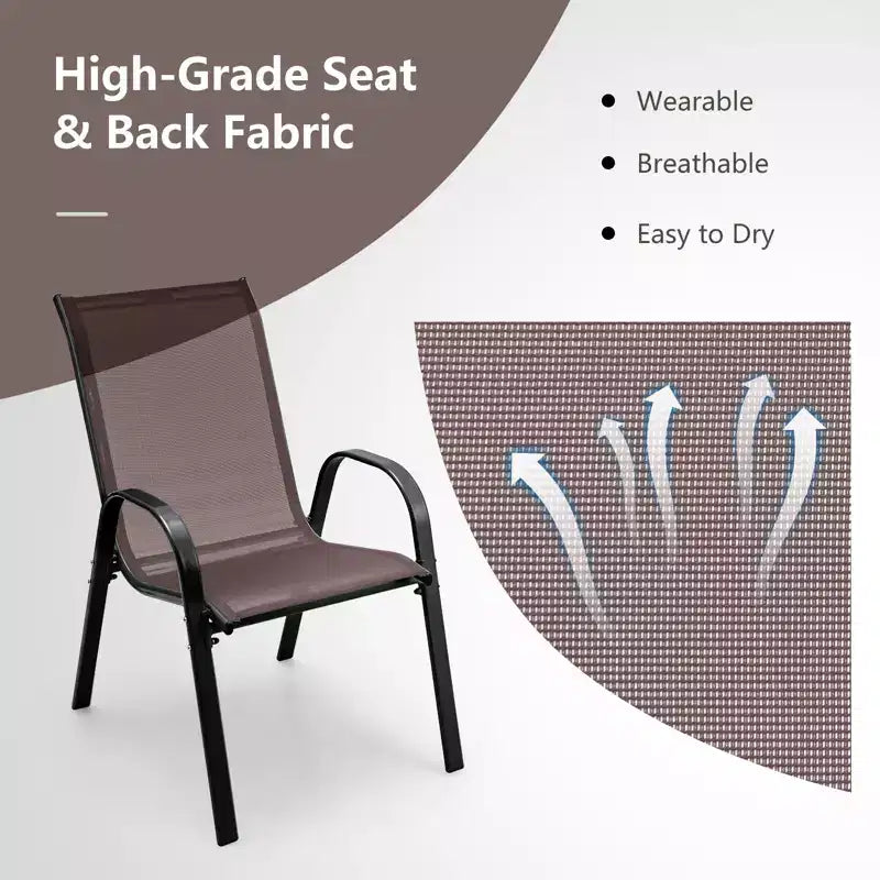 Costway Set di 4 Sedie da Giardino Impilabili con Braccioli Salvaspazio Marrone/Grigio