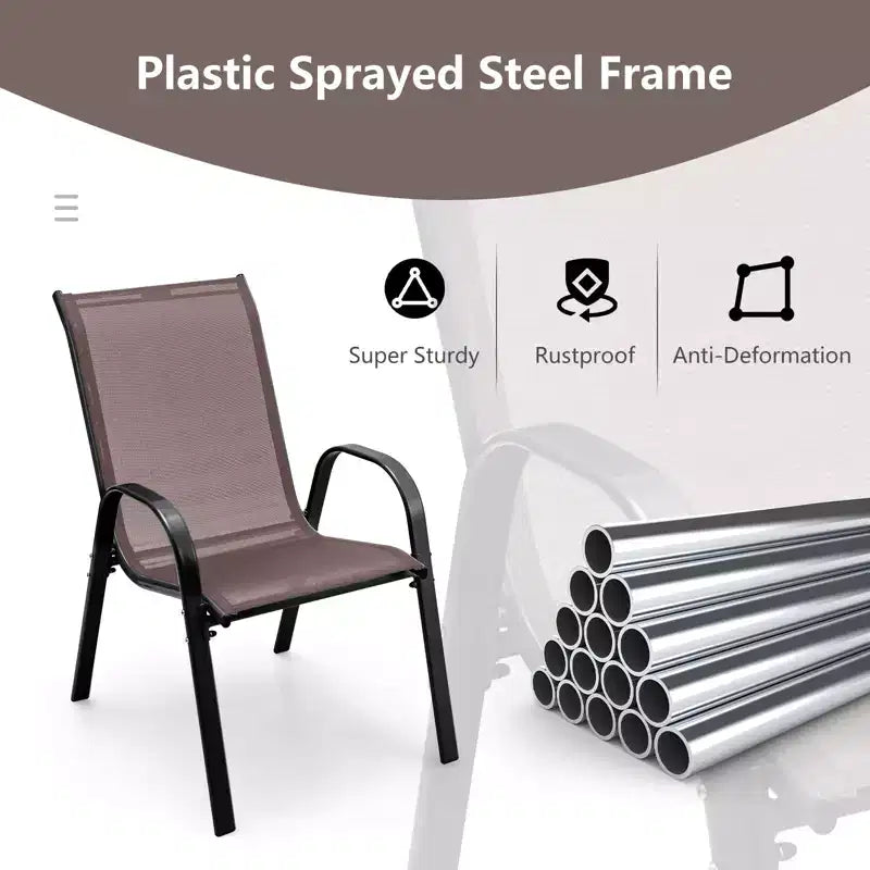 Costway Set di 4 Sedie da Giardino Impilabili con Braccioli Salvaspazio Marrone/Grigio