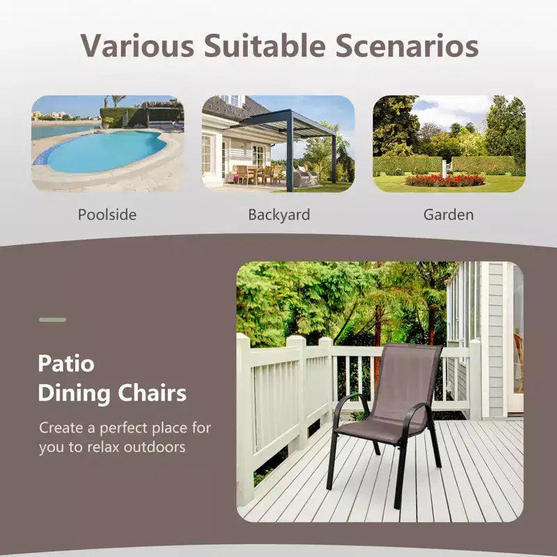 Costway Set di 4 Sedie da Giardino Impilabili con Braccioli Salvaspazio Marrone/Grigio