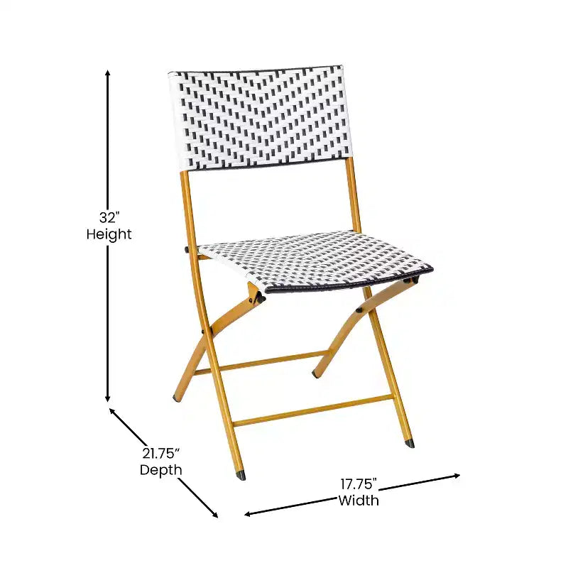 Flash Furniture Rouen, Set di due sedie pieghevoli da bistrò in rattan PE con struttura in metallo per uso interno ed esterno
