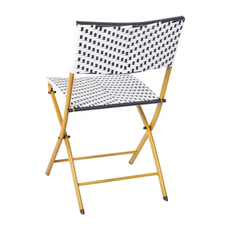 Flash Furniture Rouen, Set di due sedie pieghevoli da bistrò in rattan PE con struttura in metallo per uso interno ed esterno