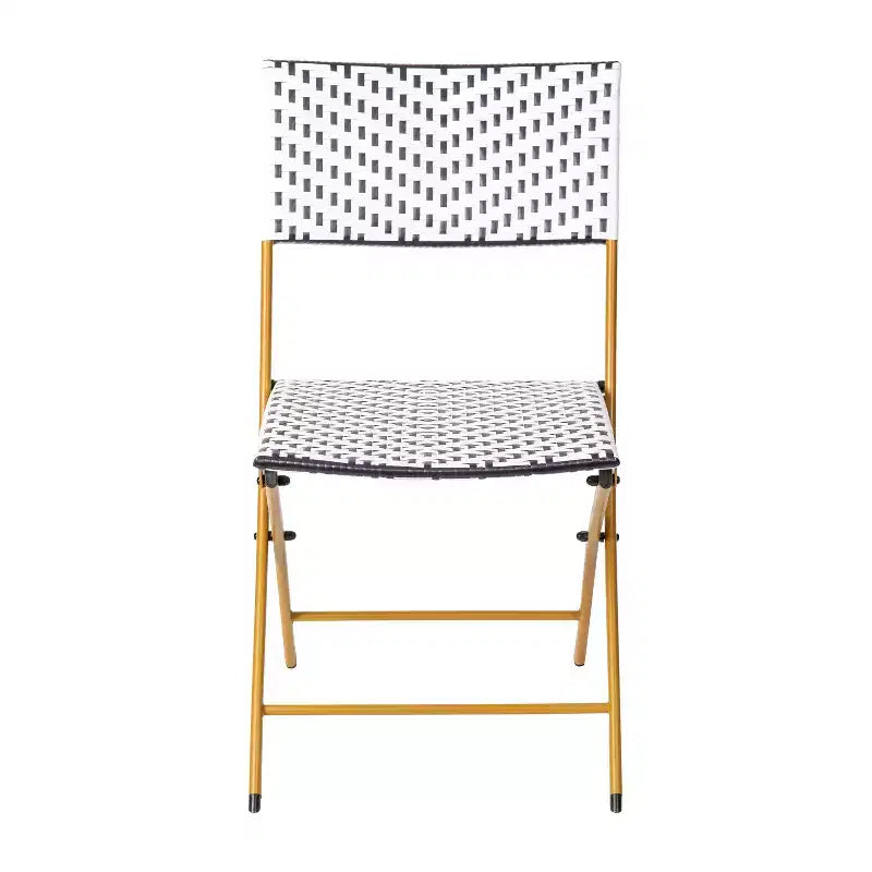 Flash Furniture Rouen, Set di due sedie pieghevoli da bistrò in rattan PE con struttura in metallo per uso interno ed esterno