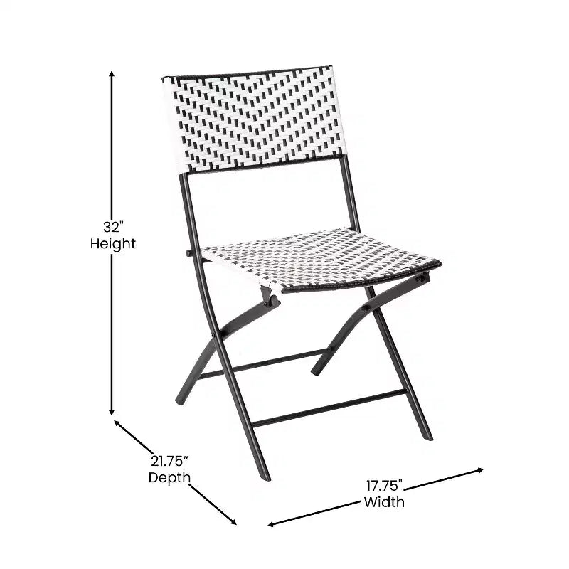 Flash Furniture Rouen, Set di due sedie pieghevoli da bistrò in rattan PE con struttura in metallo per uso interno ed esterno