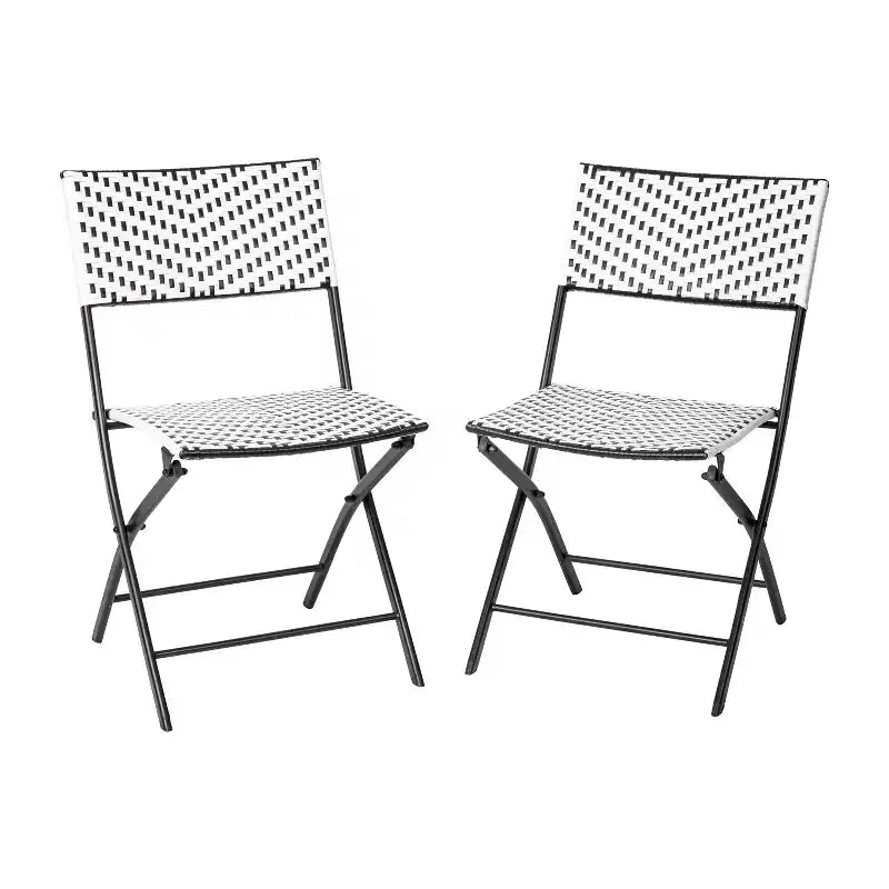 Flash Furniture Rouen, Set di due sedie pieghevoli da bistrò in rattan PE con struttura in metallo per uso interno ed esterno